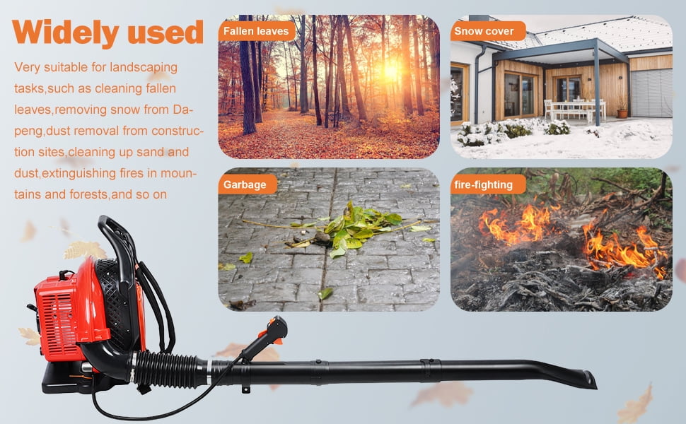 Bremoi 63CC Backpack Leaf Blower Gas Power 2-Stroke Engine, 665 CFM Backpacks Blower with Extention Tube,Commercial BackpacksBblower Comfort Harness for Home Lawn Leaf Snow Blowing Dust