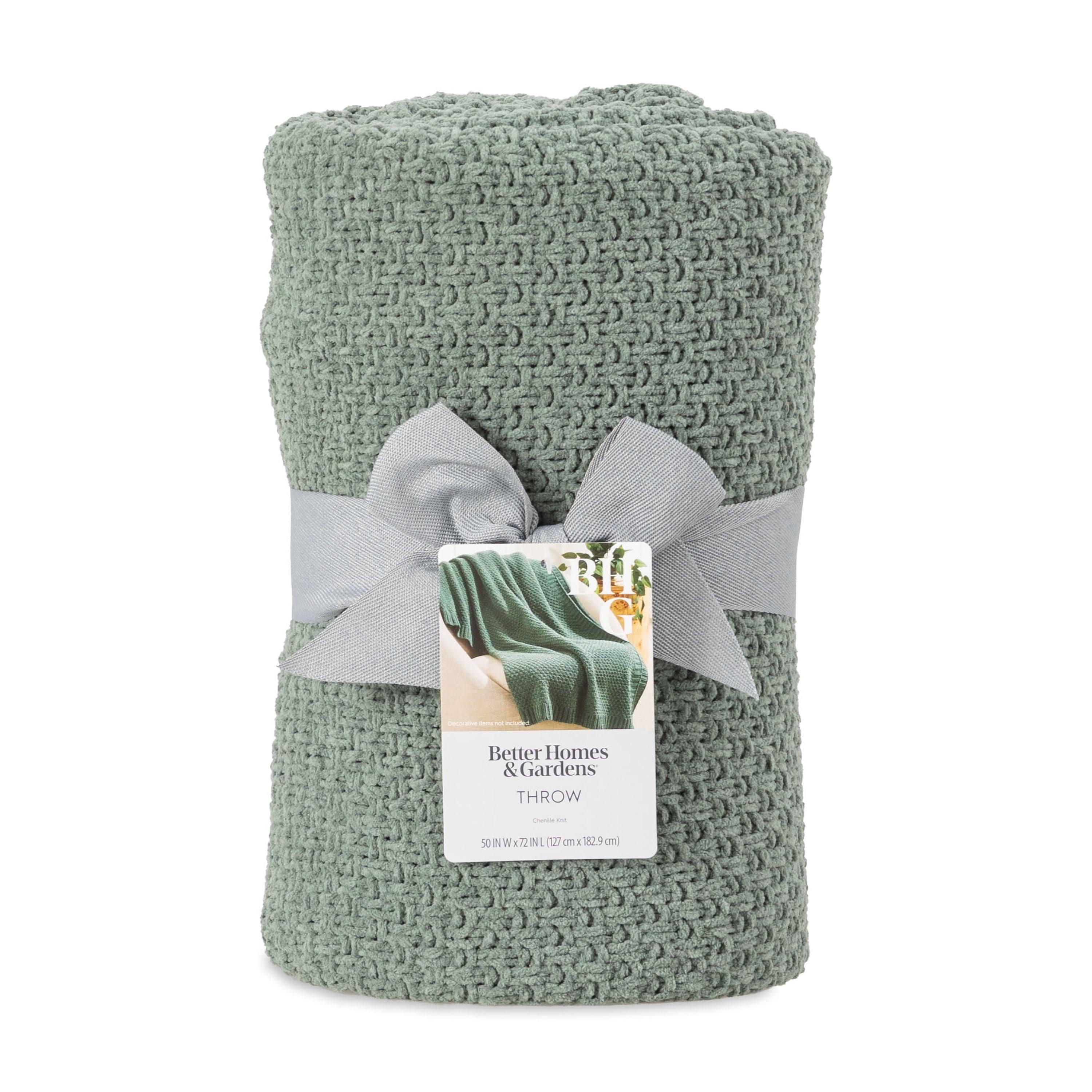 Better Homes & Gardens Chenille Knit Super Soft Oversized Throw Blanket, Green Ash