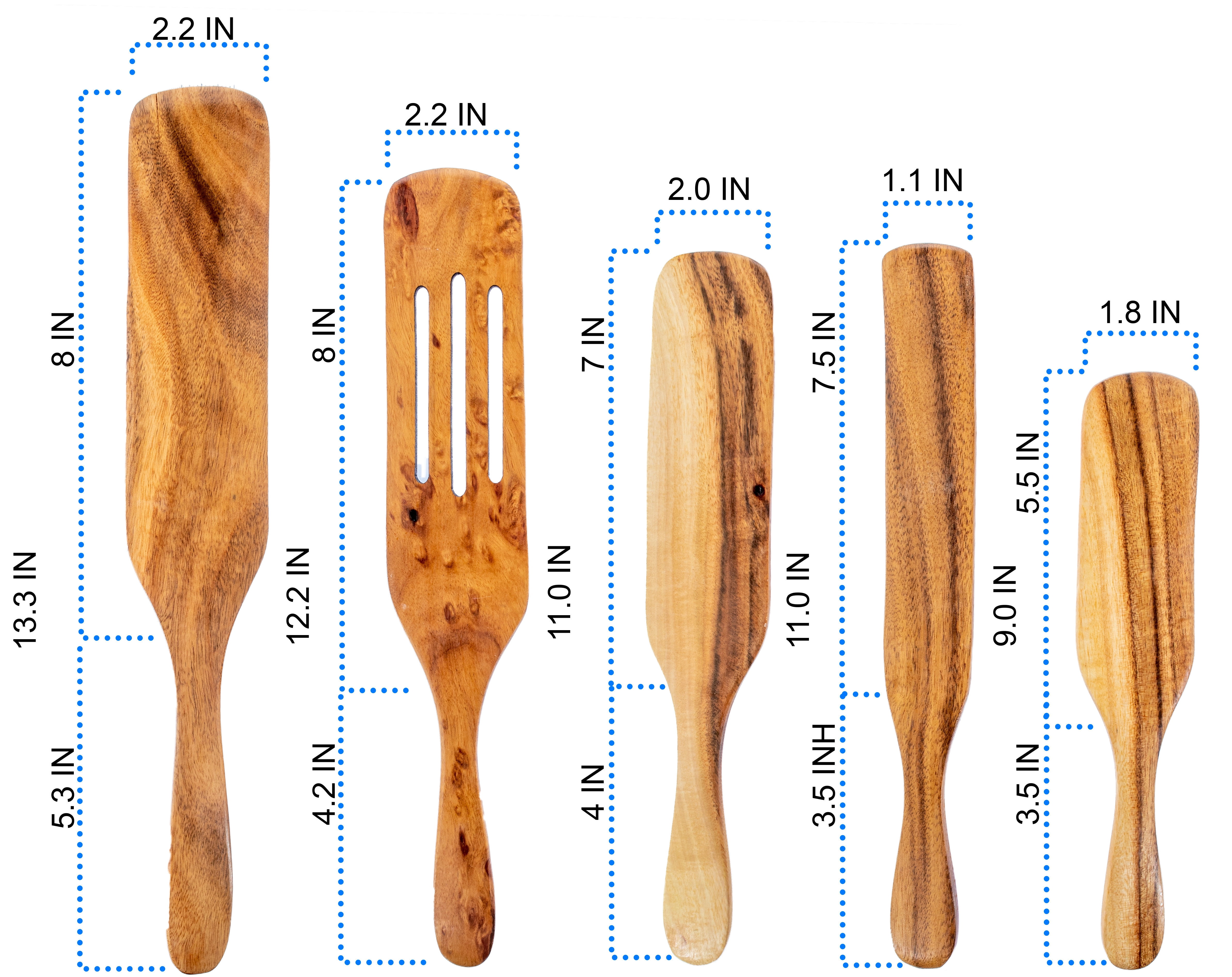 Spurtle Spatula Spoon Kitchen Cooking Utensil - Premium Wood 10pc Set - Natural Teak Wood Machine Washable - Non Stick Wooden Cookware Spatula Spoon