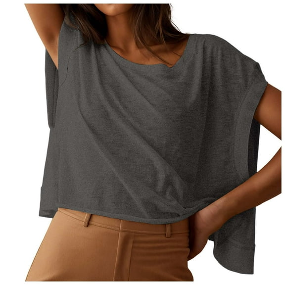 Women Summer Tops Women Open Back Workout Top Oversized Workout T Shirts Backless Athletic Shirt Short Sleeve Baby Tee Tee Tunic Top Neck Stripe Shirt for Casual Long Sleeve Tops for Grey S