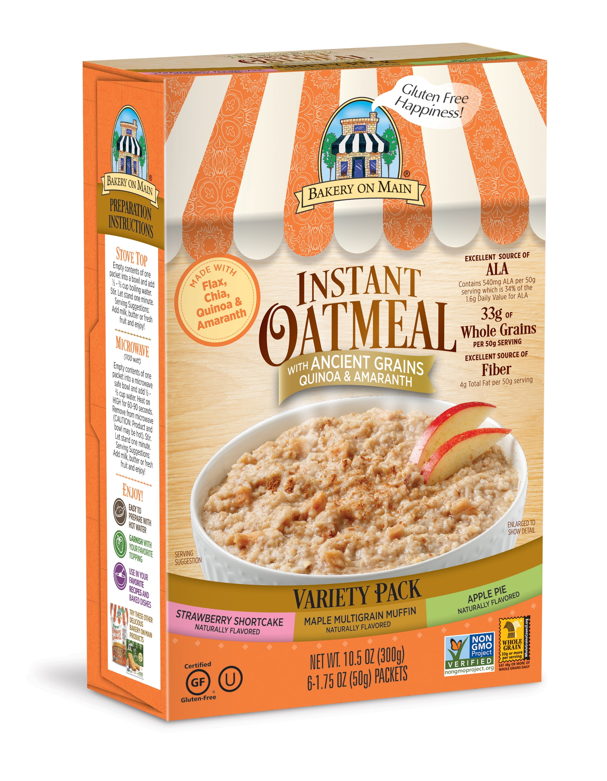 Bakery On Main Gluten Free Instant Oatmeal, Variety Pack, 6 Packets