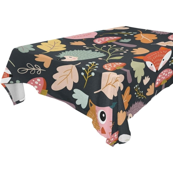 SKYSONIC 60"x120" Square Tablecloth with Cute Owl Fox and Hedgehog Prints, Anti-Wrinkle and Smooth Table Cloth for Kitchen/Home Party Decoration
