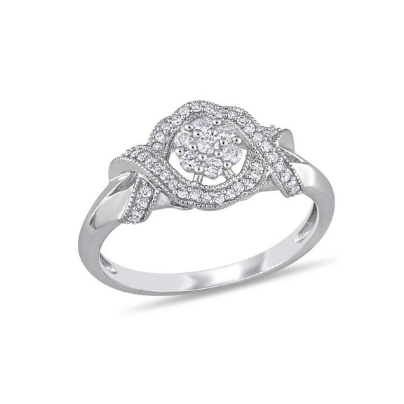 1/3 Carat (Ctw H-I, I2-I3) Diamond Cluster Engagement Ring in 10K White Gold for Women