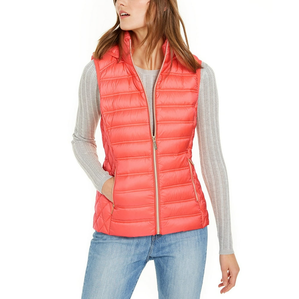 Michael Kors Michael Kors Women's Coral Peach Down Puffer Hooded Vest