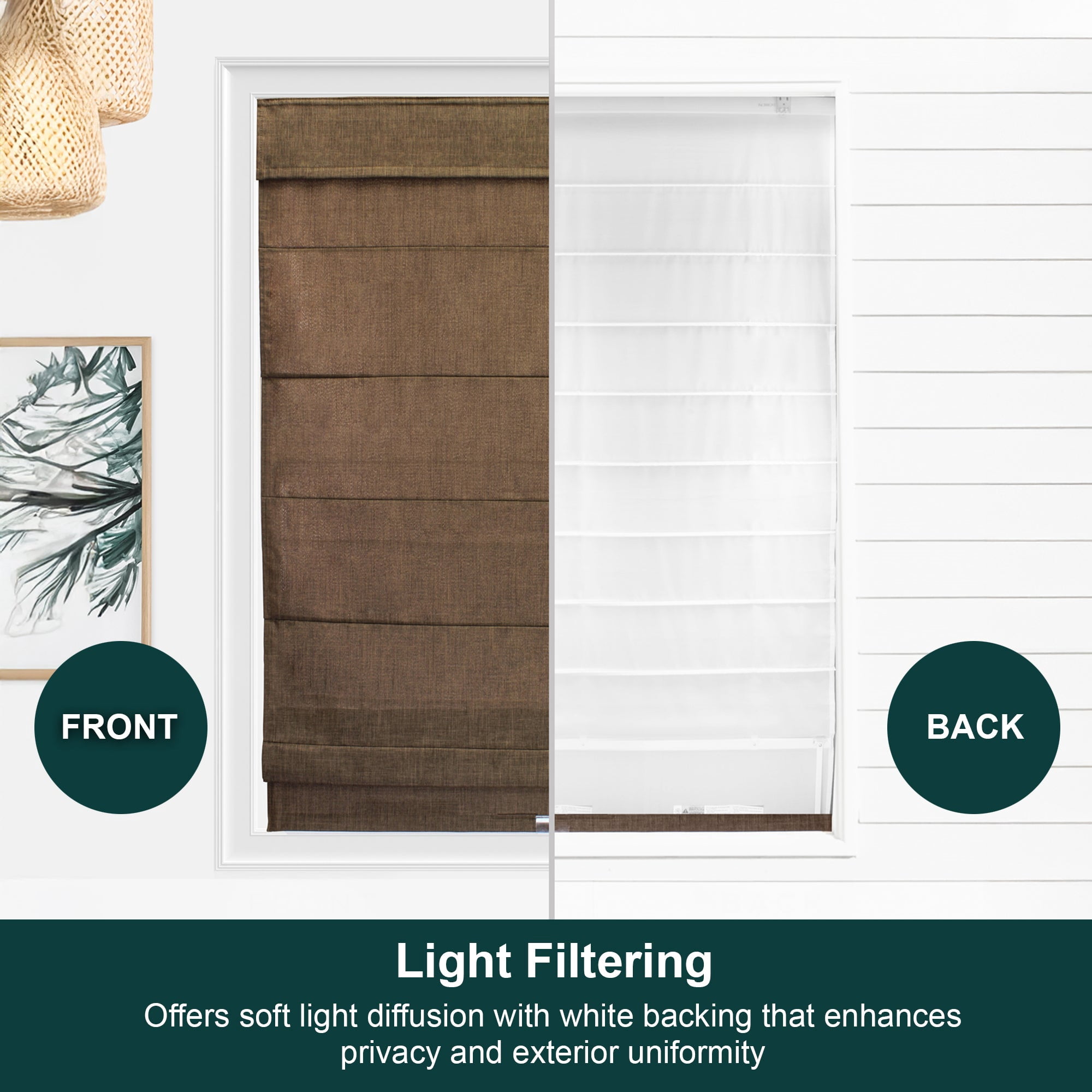 CHICOLOGY Cordless Roman Shades Belgian Chocolate (Light Filtering) 47"W X 64"H