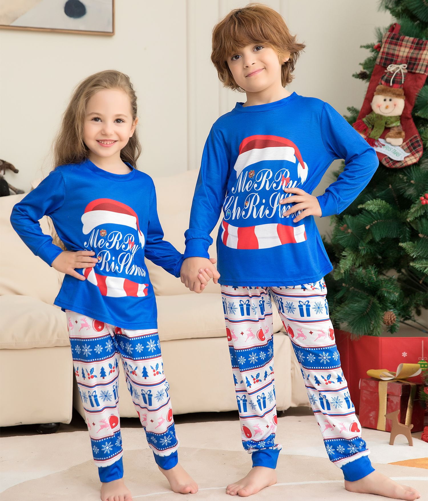 Christmas Baseball Lover Family Pajamas With Pet Blue - Family