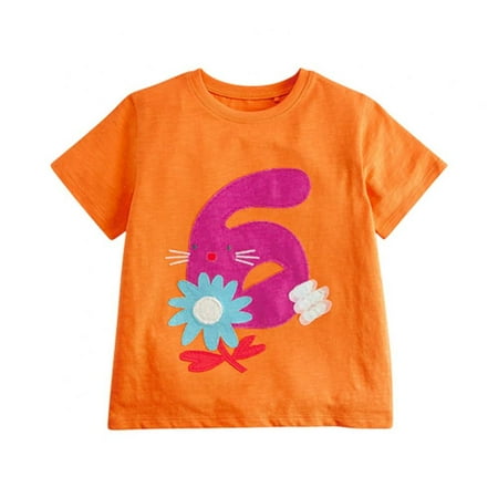 

GYRATEDREAM Girls Short Sleeve Shirt Toddler Crewneck Tops Cartoon Digital Tee Summer Clothes 2-7 Years