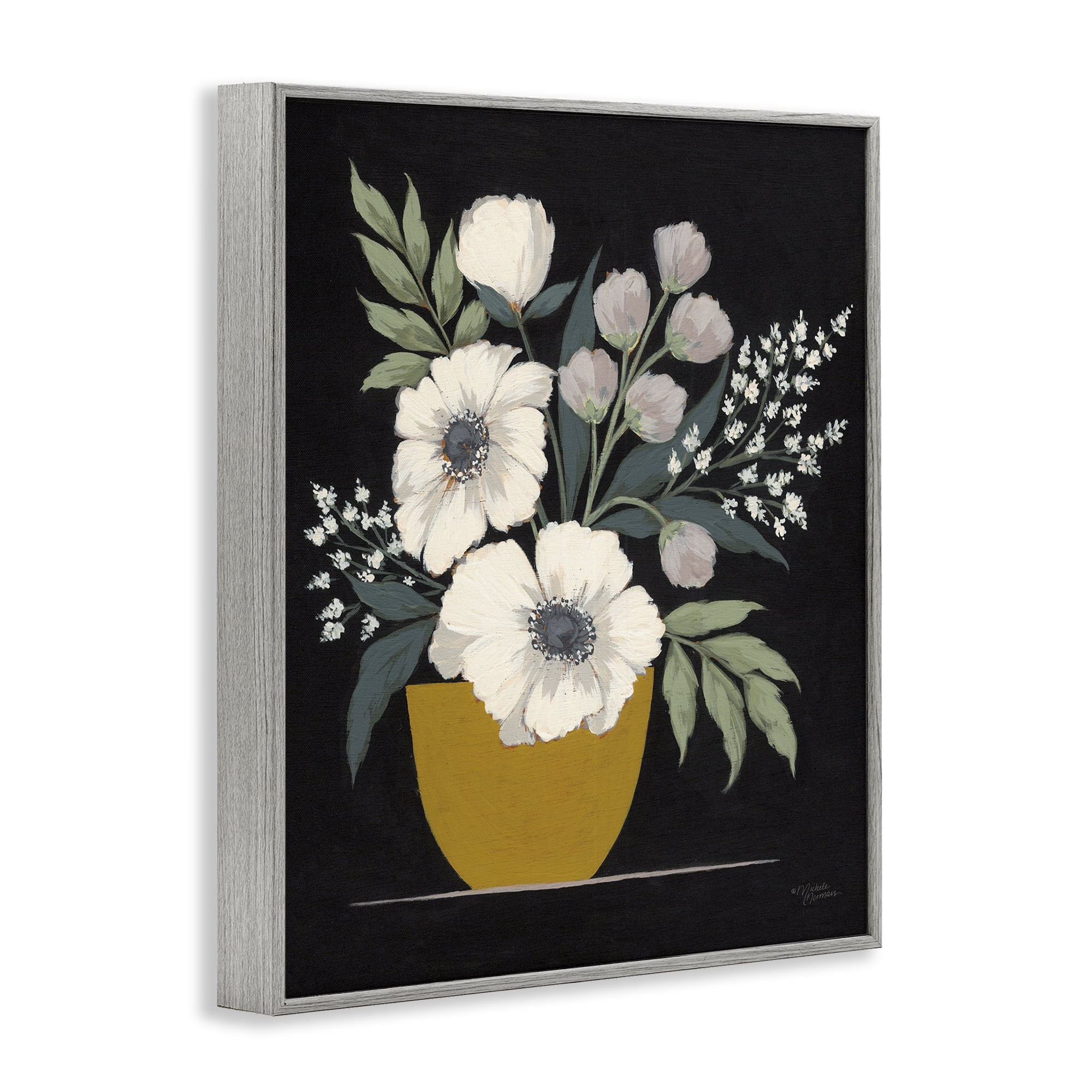 Stupell Industries Potted Flower Bouquet Botanical & Floral Painting Gray Framed Art Print Wall Art, 16 x 20