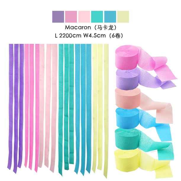 Xiao Hua Serpentinas de papel crepé (6 rollos), color macarrón, para decoración de cumpleaños y baby shower (4,6 cm x 22,8 m/rollo)