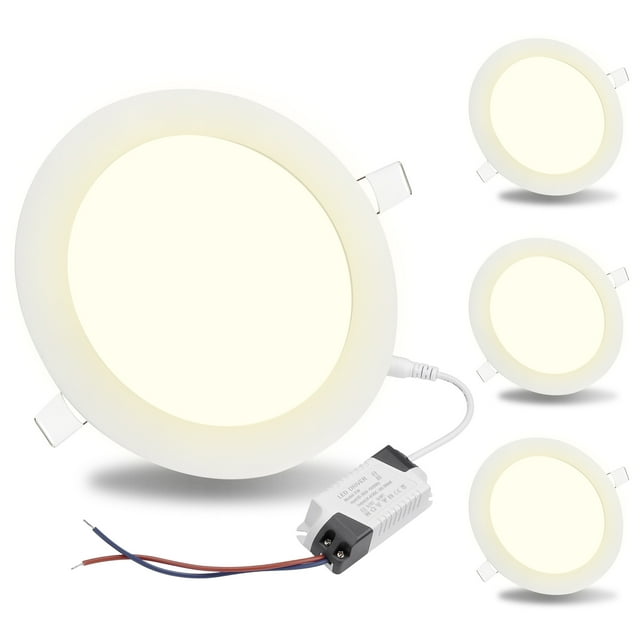 DELight 4 Pack 5 Inch LED Recessed Light Ultra-thin Ceiling Panel 3000-3500K Warm White Downlight 9W Eqv 75W Brightness ROHS Certified