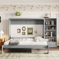 thumbnail image 2 of Queen Size Murphy Bed with Adjustable Storage, Wall Bed Frame with Drawer & Shelves - Space Saving Foldable Platform Bed for Guest Room, Bedroom, Small Space,Gray, 2 of 7