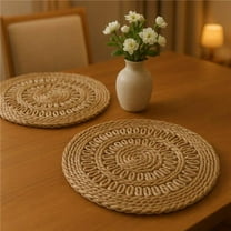 HomeRoots 534176 15 in. Natural Braided Jute Round Placemats - Set of 2