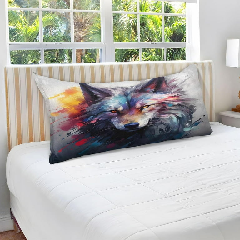 Cool Wolf Body Pillow Cover with Zipper Soft and Cozy Fuzzy Fleece Body Pillow Case Cover 21 x 54 in Plush Long Body Pillow Pillowcase for Fall and Winter Home Decor Gifts