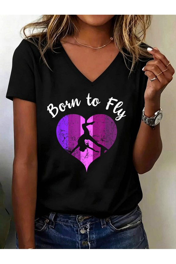 Aerialist Aerial Silks Dancer Air Yoga Acrobatics V Neck T-Shirt Cotton Women's V Neck Graphic Tee, Casual Short Sleeve Shirt,Vacation Outfit