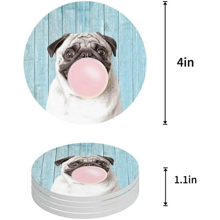 

KXMDXA Cute Puppy Blowing Bubbles on Blue Wood Grain Set of 6 Round Coaster for Drinks Absorbent Ceramic Stone Coasters Cup Mat with Cork Base for Home Kitchen Room Coffee Table Bar Decor