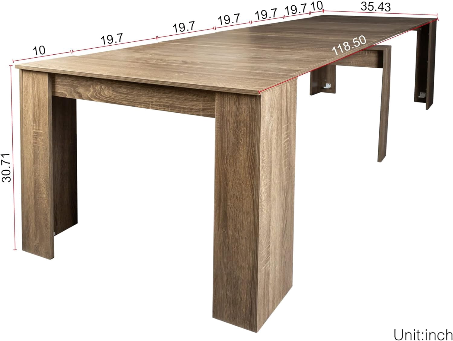 Rustic Wood Extendable Dining Room Table 118.5" Large Expandable Dining Tables for 6 8 10 12 People Industrial Extend Kitchen Table Space Saving for Family Gathering (Oak)