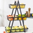 thumbnail image 3 of Jowenia 3-Tier Fruit Basket for Kitchen Countertop, Stackable Vegetable Storage Bread Fruit Basket with Wooden Handle, Detachable Metal Wire Basket Black, 3 of 9