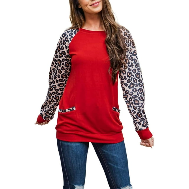 Blouse Décontractée à Manches Longues Col Rond Ample Imprimé Léopard Grande Taille