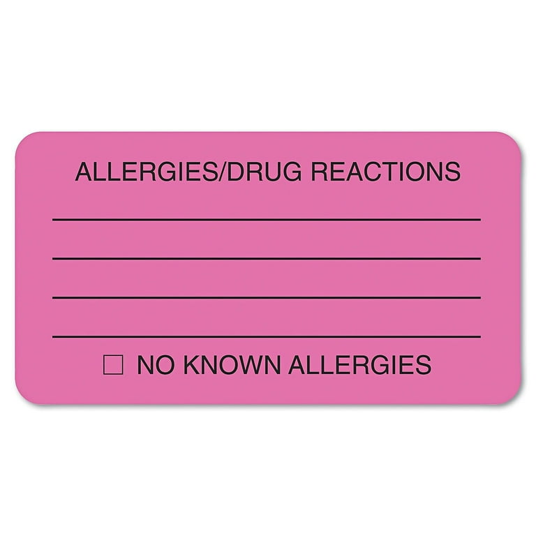 Tabbies ALLERY/DRUG REACTIONS Alert Labels - 3 1/4 Tabbies ALLERY/DRUG REACTIONS Alert Labels - 3 1/4