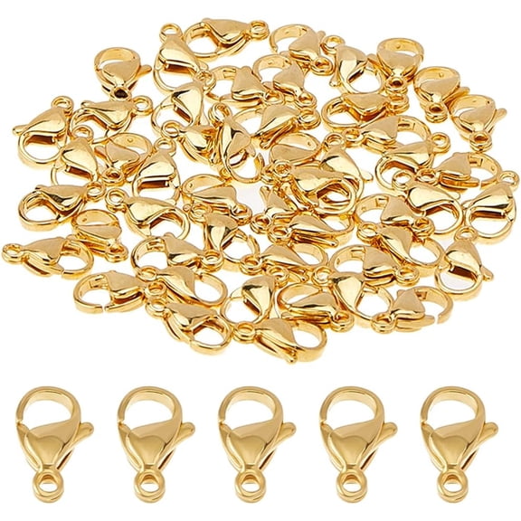 50Pcs Stainless Steel Lobster Claw Clasps 24K Gold Plated Jewelry Clasp 11x7x3.5mm Small Necklace Clasps Bracelet Clasp for Jewelry Making Hole: 1.2mm Gold