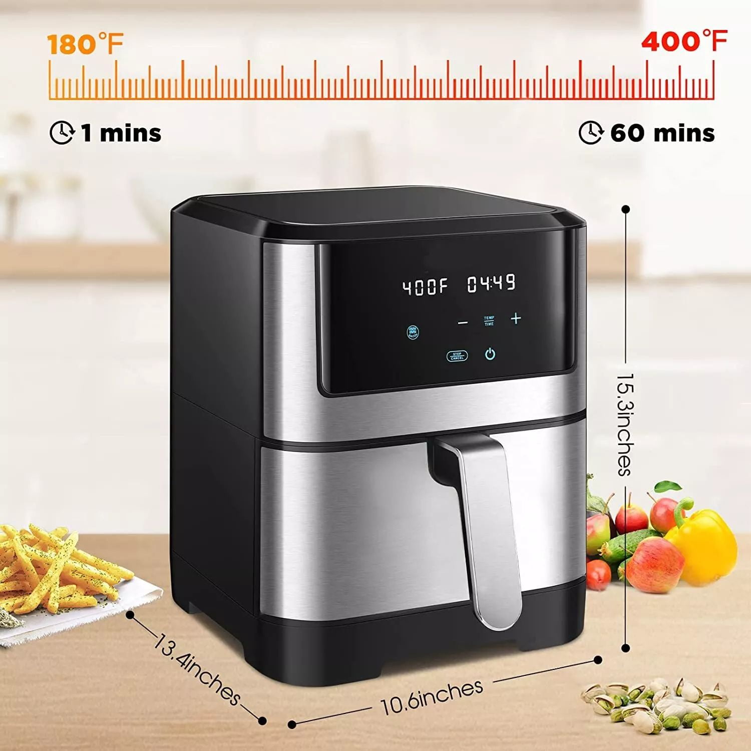 JSTUOKE 8.5QT 1500W Air Fryer Oven, 10-in-1 Family-Sized Oven, Digital Air Fryer Oil Free Low Fat Healthy Cooker With Touch Screen and Temperature Control