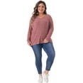 thumbnail image 3 of DARING DIVA Women's Plus V Neck Long Sleeve Basic Ribbed Blouse 3X Pink, 3 of 6