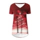 thumbnail image 4 of Camiseta Impresa con Cuello en V de Manga de Raglan de la Parte Trasera Larga Delantera Corta de las Mujeres de Navidad, Vacaciones Informales, 4 of 8