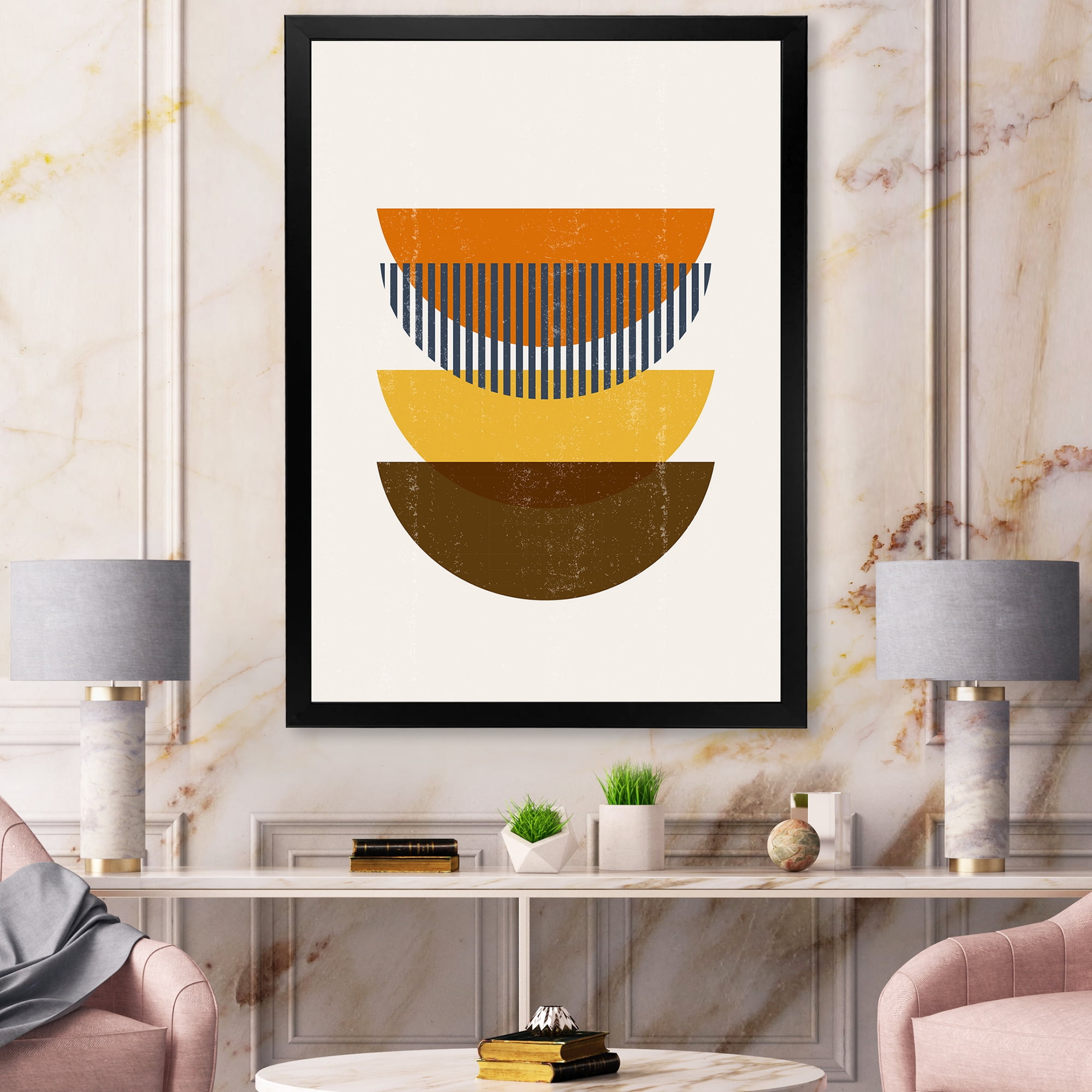 Designart 'Abstract Moon Geometric In Earth Tones' Modern Framed Art Print