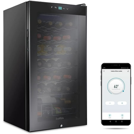 Ivation 28 Bottle Compressor Cooler Refrigerator with Wi-Fi Smart App  Black