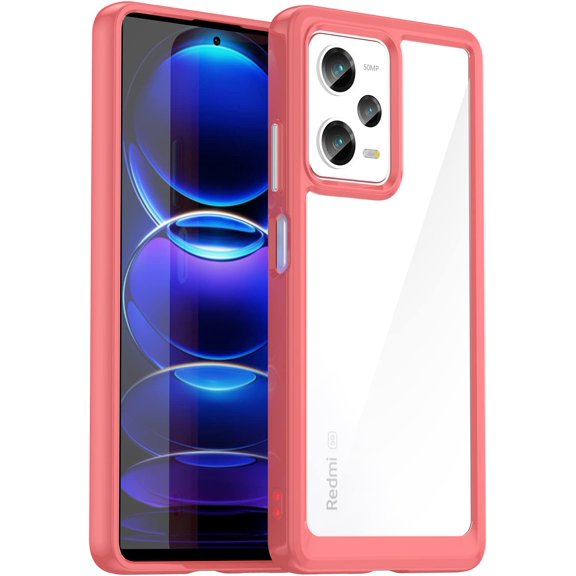 Case for Xiaomi Redmi Note 12 Pro Phone Case Slim Dropproof [Defend from Drop/Scratch/Slip/Fingerprint] Clear Acrylic Hard Back Soft TPU Bumper Hybrid Phone Cover for Redmi Note 12 Pro-Red