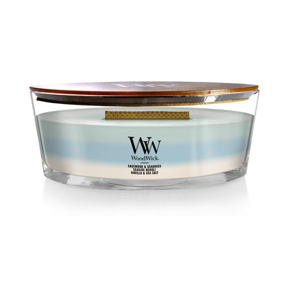 WoodWick Scented Trilogy Ellipse Candle, Sagewood & Seagrass | Seaside Neroli | Vanilla & Sea Salt, 16oz