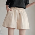 thumbnail image 4 of Women Shorts Summer Loose Linen Cotton Casual Wide Leg Pant Elastic Waist Shorts, 4 of 11