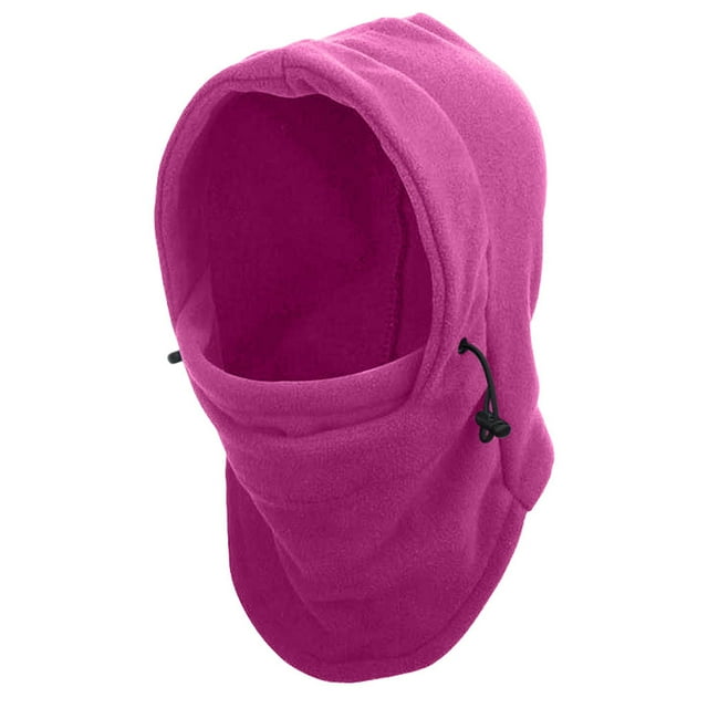 Baberdicy Ski Mask Face Mask Winter Outdoor Riding Windproof Fleece Hood Mask in hot pink. This one-piece balaclava is made of soft, anti-static, and anti-pilling fleece material, designed for winter outdoor activities like skiing, cycling, and riding. It features a thick, warm construction with a drawstring adjustment for a snug fit, providing protection for the face, neck, and head against wind and cold. Suitable for both men and women.