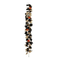 Moocorvic Thanksgiving Fall Black Pumpkin Garland 5.74 FT, with Orange Pumpkins Berries Autumn Leaf Vines Table Decoration for Party Mantle Indoor