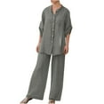 thumbnail image 7 of Hvyesh Women 2024 Linen Sets Summer Plus Size Two Piece Linen Set loose Long Sleeve Button Down Shirt + Wide Leg Pants Outfit Lightweight Loungwear, 7 of 7