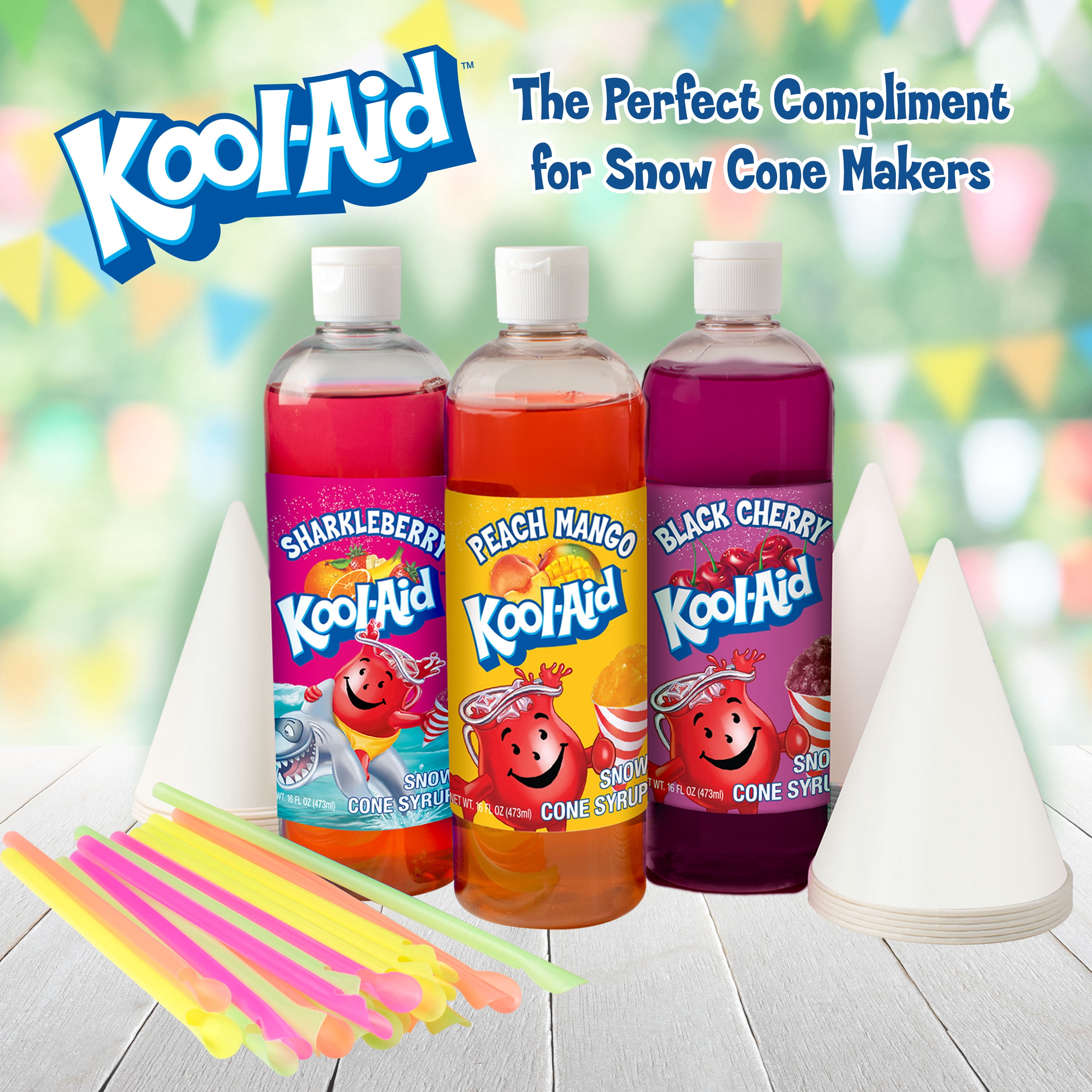MAPPON REED シロクマ3本セット Kool-Aid Snow Cone Syrup Party Kit, 3 x 16 oz with cups and straws