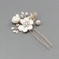 thumbnail image 6 of 4PCS Bridal Flower Wedding Hair Pins Crystal Pearl Hair Clips Headpiece Gold Wedding Hair Accessories Jewelry with Rhinestone for Brides Bridesmaids Women Girls Updo, Special Cream Blue, 6 of 6