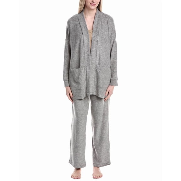 DKNY womens 2pc Robe & Pant Lounge Set, XL, Grey