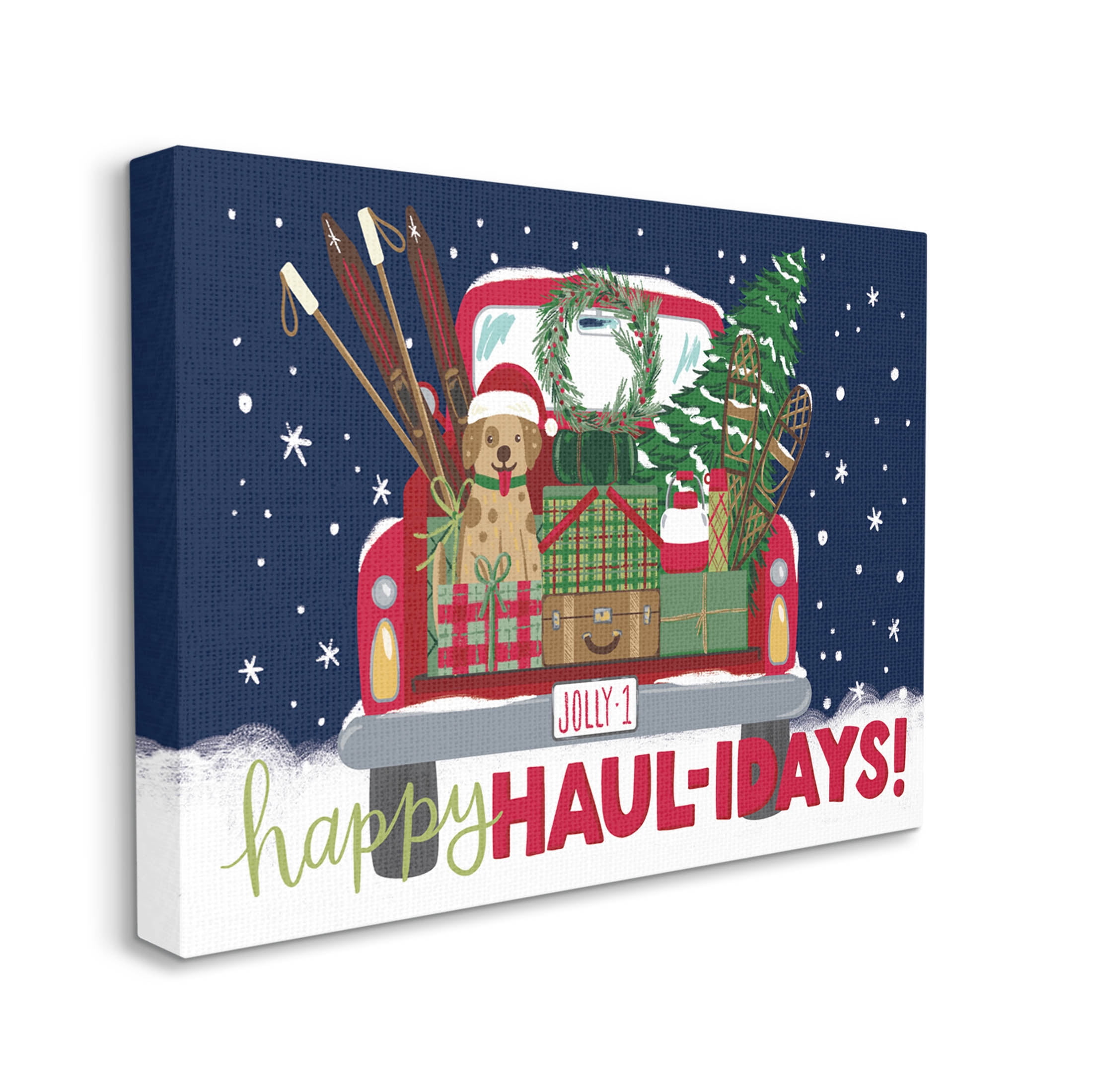 Stupell Industries Happy Haul-idays Christmas Gift Truck Graphic Art Gallery Wrapped Canvas Print Wall Art, Design by Amanda McGee