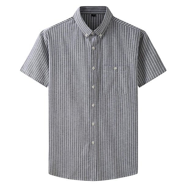 Mens Manga Corta Botón Abajo Camisas Negocios Turndown Cuello Raya Camisa de Bolsillo, Blusa de Manga Corta