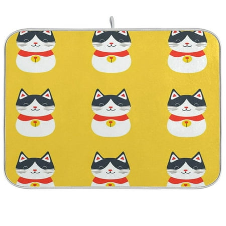 

White-faced Cats Dish Drying Mat Kitchen Mats Microfiber Counter Absorbent Dish Pad Drainer Rack
