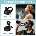 thumbnail image 3 of 40oz Insulated Water Bottle Flask - with Straw & Auto Spout Lid, Strap Sleeve, Paracord Handle, Black Metal Thermal Jug for Fitness Sports Hiking, 3 of 9