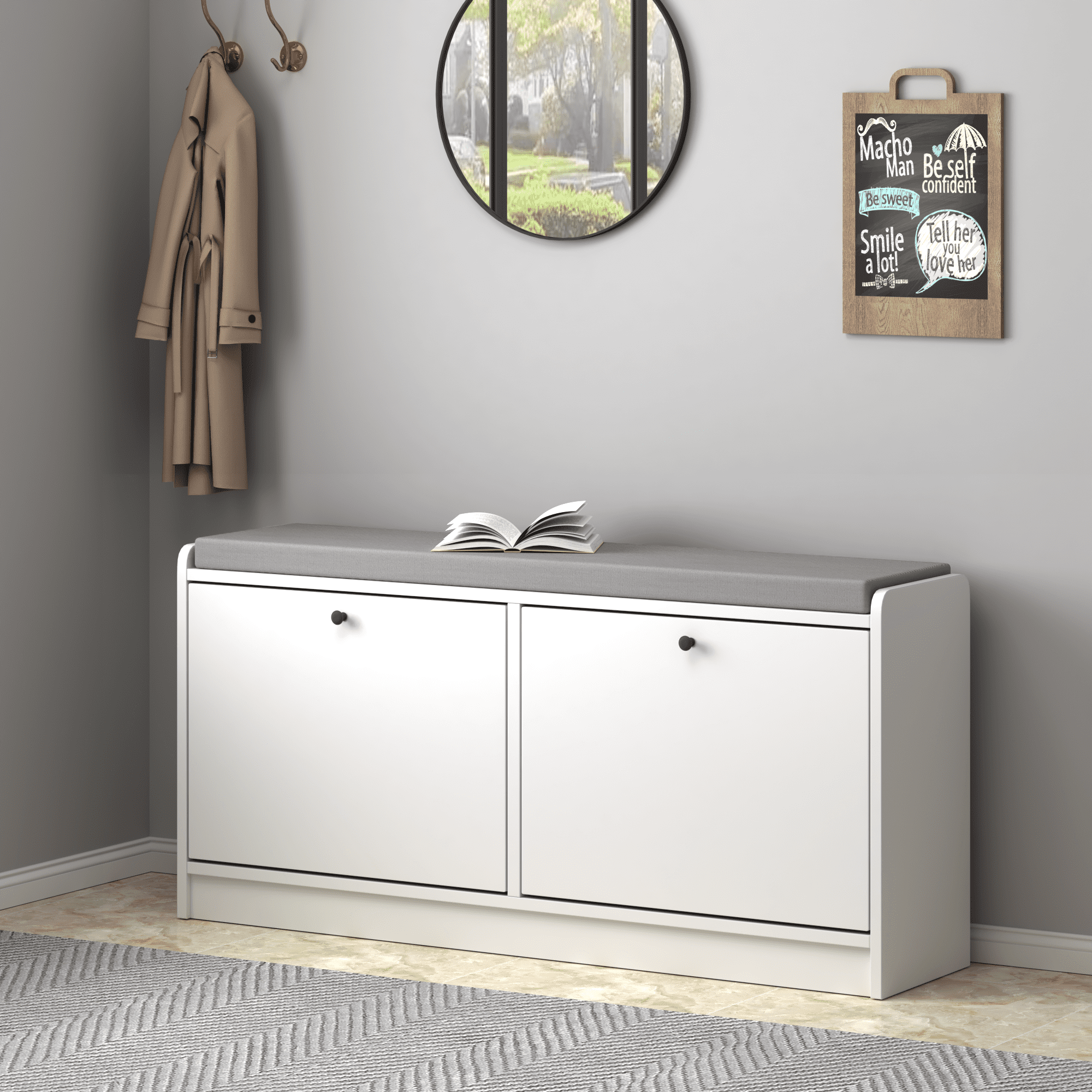 Yoneston Shoe Rack Bench with Cushion, Shoe Cabinet Storage Bench for Entrance, Hallway, Living Room, Bedroom,White