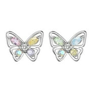 VIVIDCRAFT 925 Sterling Silver Crystal Colourful Butterfly Stud Earrings Women Jewellerys D5A6