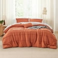 thumbnail image 6 of California King Comforter Set - 4 Pieces Pinch Pleat Bed Set, Burnt Orange Boho Bedding for All Season, 1 Soft Comforter, 2 Pillowcases, 1 Decorative Pillow, 6 of 7