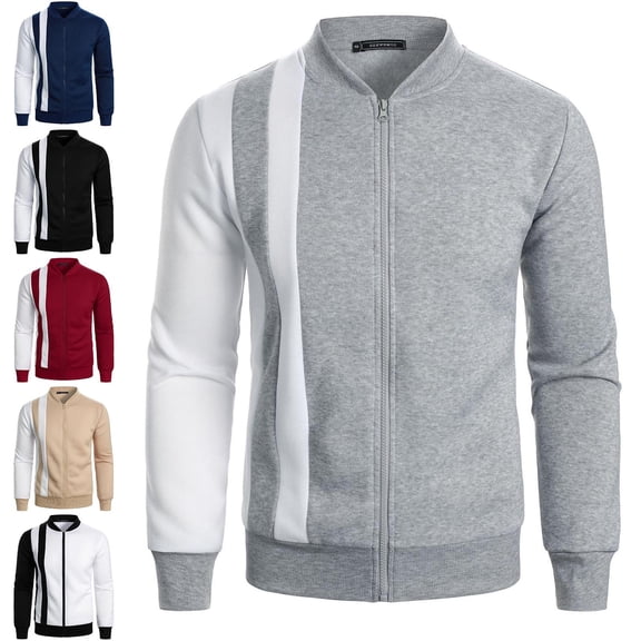 Zysthvn Mens Full Zip Jacket Cardigan Lightweight Fall Casual Mens Outerwear Long Sleeve Stand Collar Loose Solid