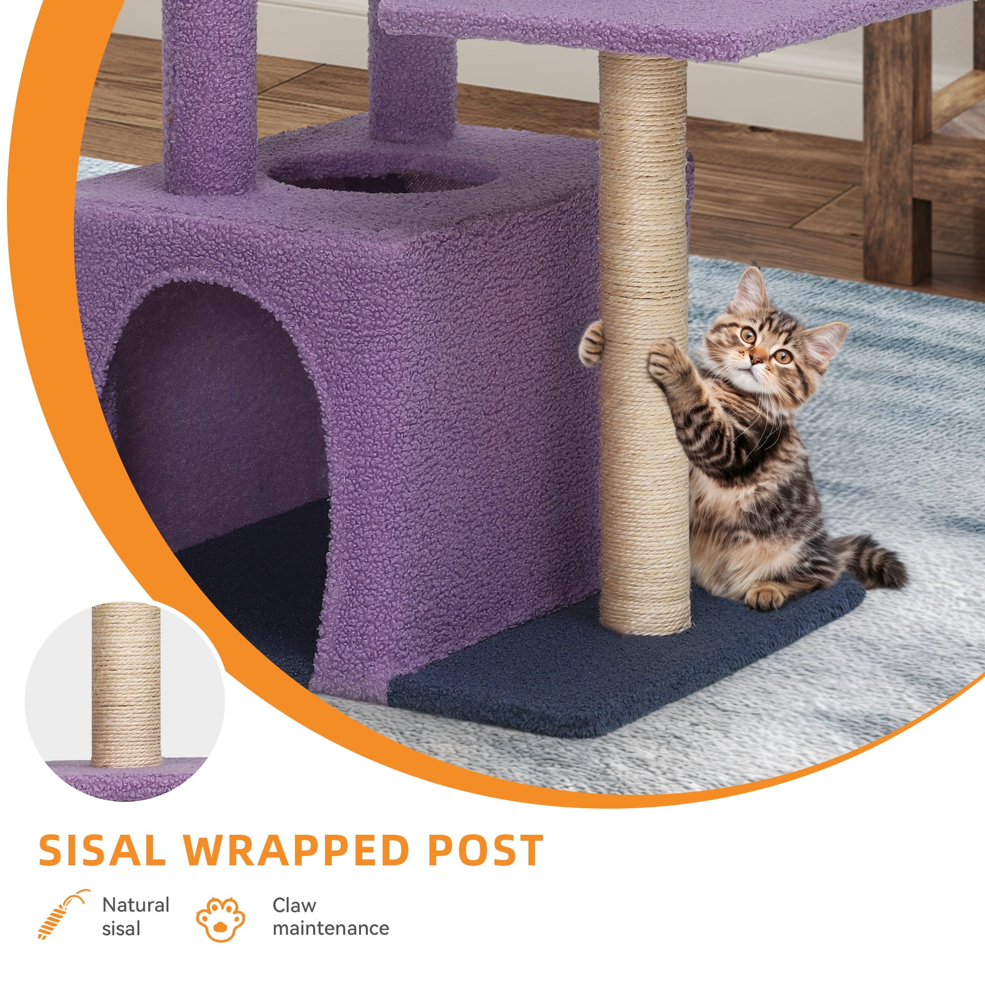 Uforic 48" Flower Cat Tree Tower, Purple/White Cat Climbing Tower with Detachable Perch, Condo & Sisal Scratching Posts