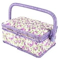 thumbnail image 5 of Tebru Craft Handmade Sewing Basket Sewing Box Organizer Thread Needle Double-layer Sewing Storage Box with Handle, Purple Flower Printed, 5 of 8