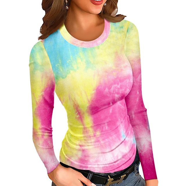 Women Fall Long Sleeve Stretch Slim Round Neck Ribbed Basic Top