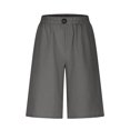 thumbnail image 4 of RYRJJ Cotton Linen Bermuda Shorts for Women Summer Casual Knee Lenght Shorts Button Elastic Waist Wide Leg Short with Pockets(Dark Gray,XL), 4 of 6
